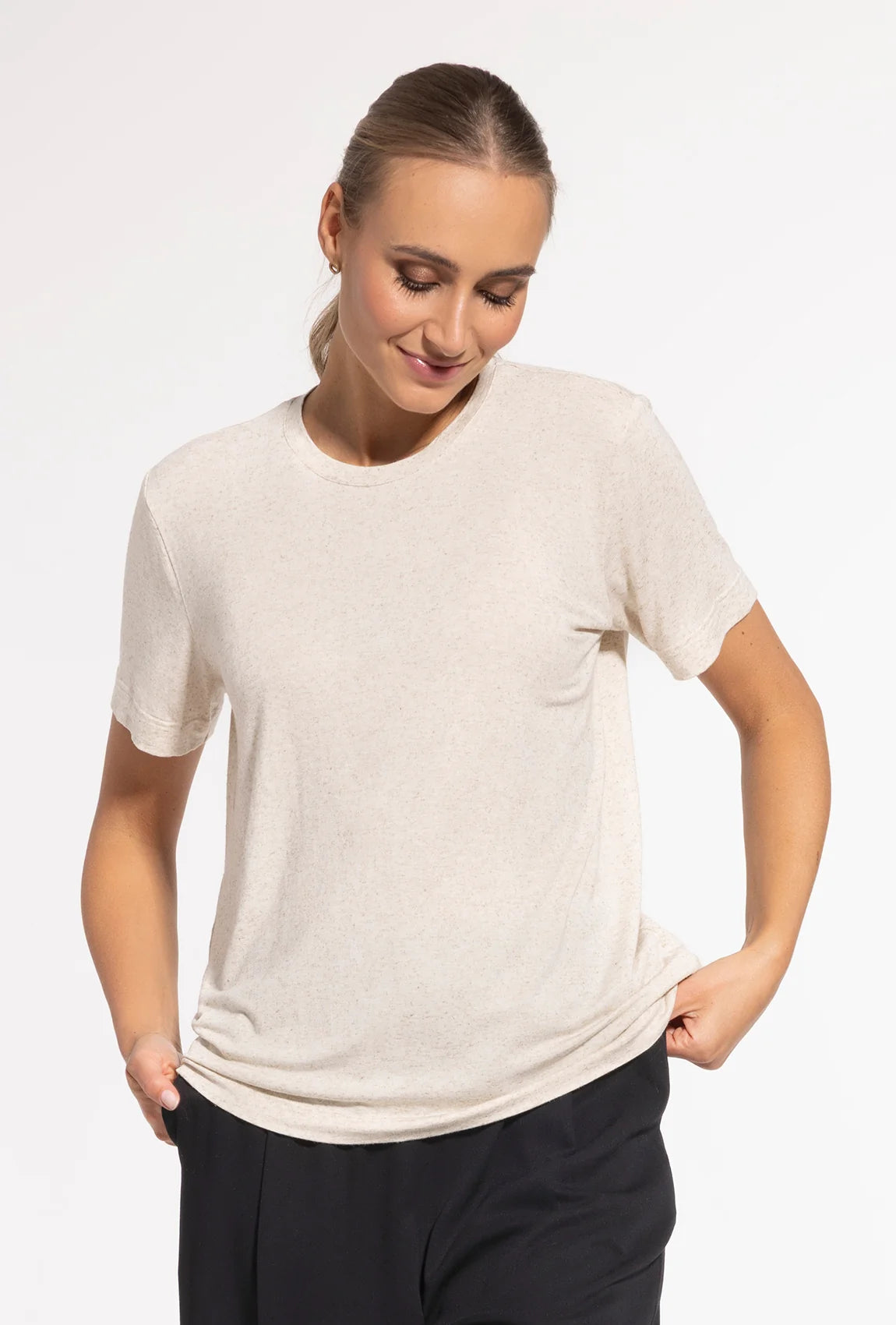 T-shirt z domieszką lnu - Gatta