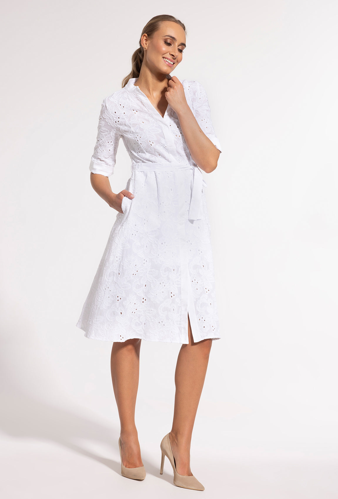 Biała sukienka koszulowa midi Sheila - Gatta