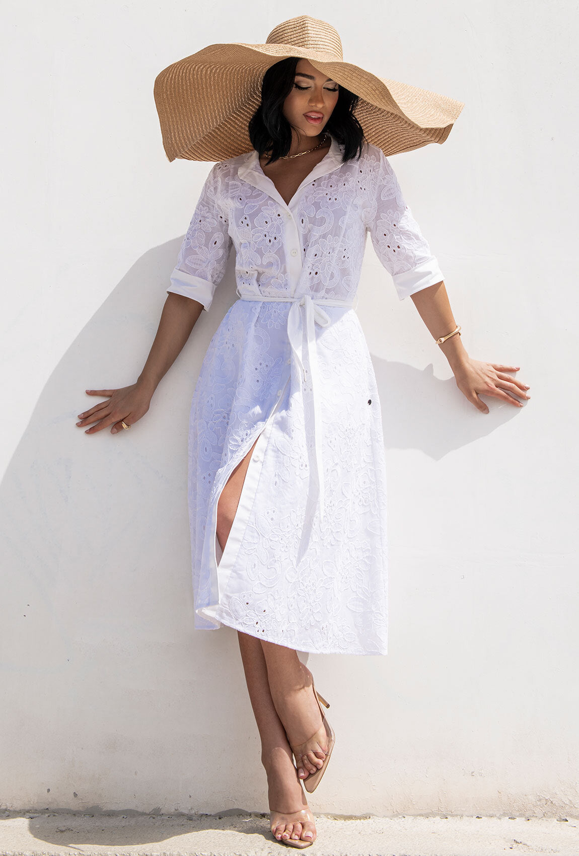 Biała sukienka koszulowa midi Sheila