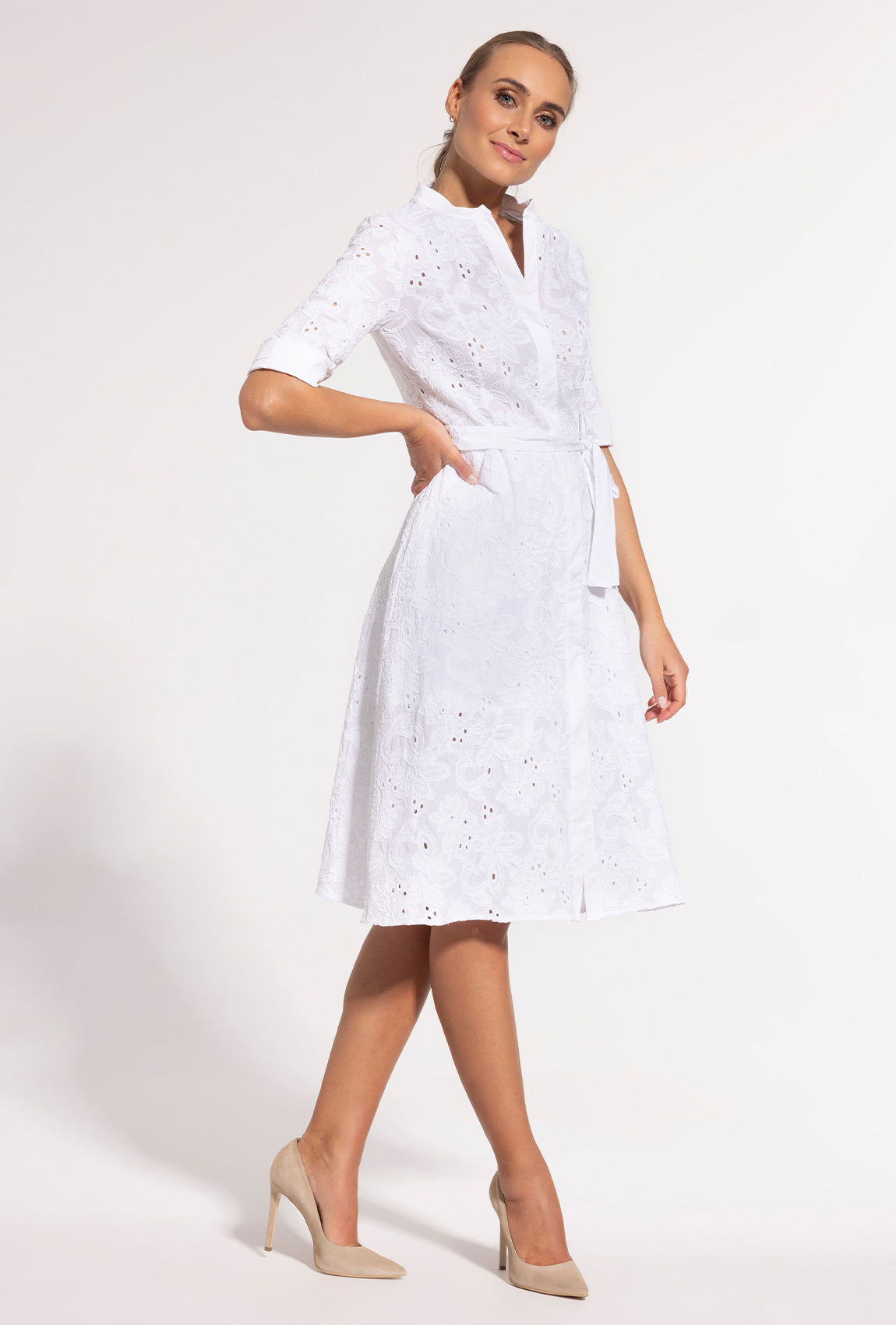 Biała sukienka koszulowa midi Sheila - Gatta