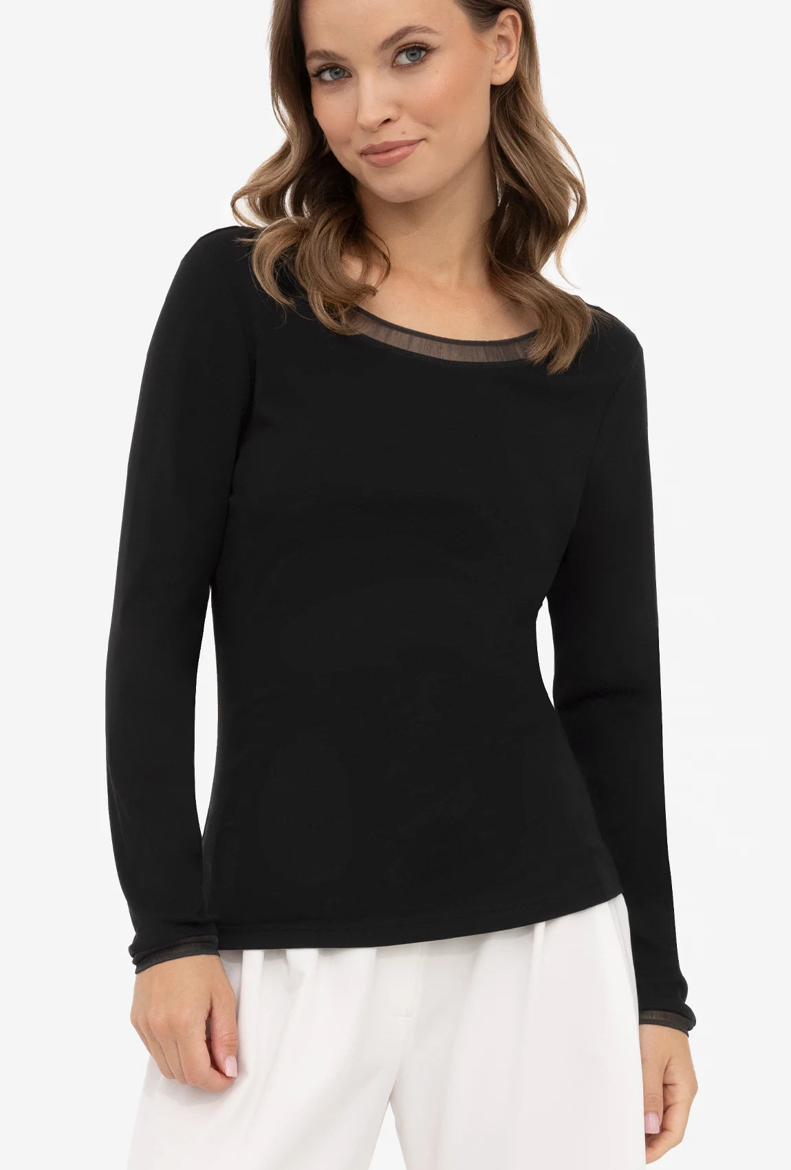 Czarna bluzka z tencelu i wełny Betty - Gatta