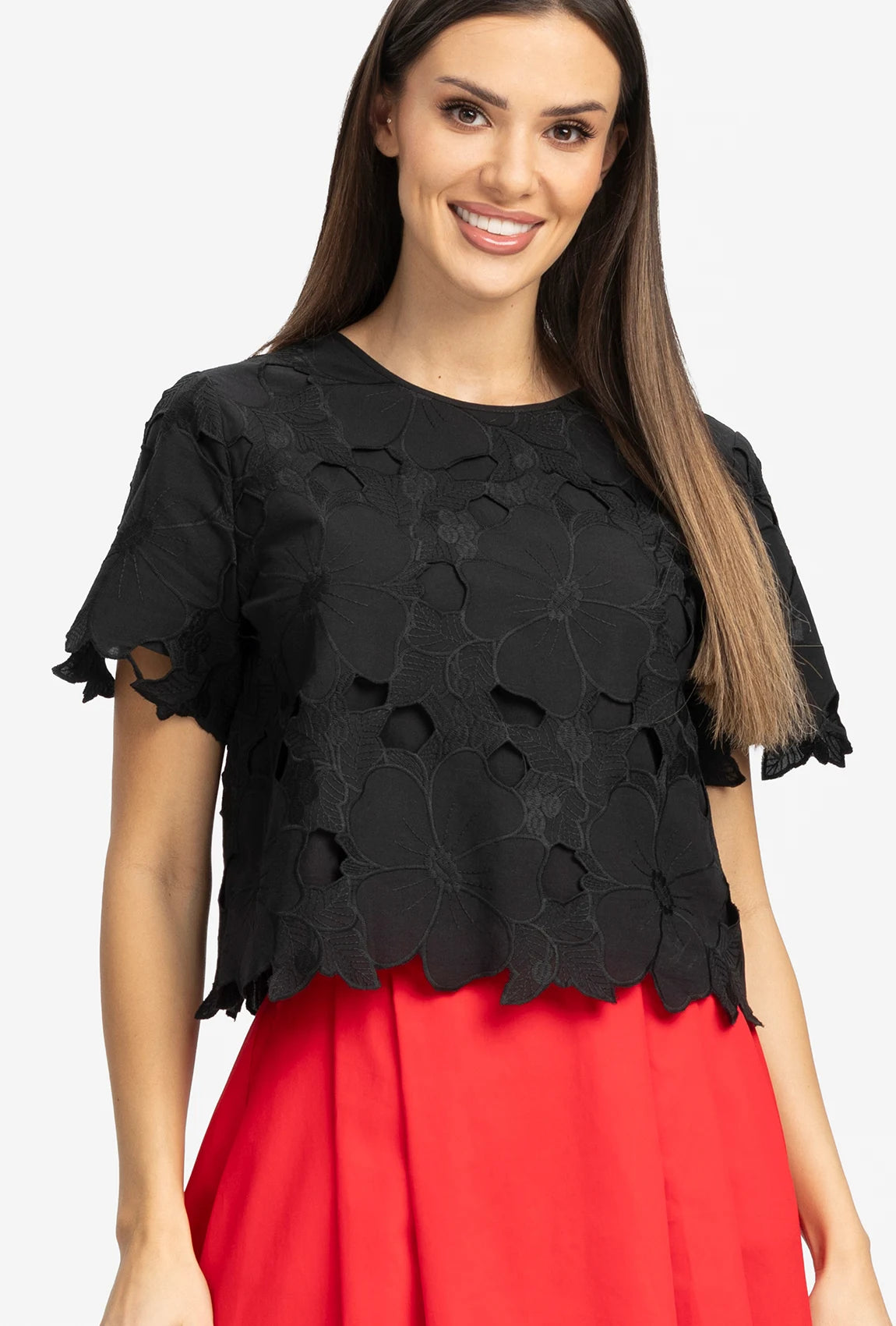 Bluzka w ażurowe kwiaty Folk - Gatta