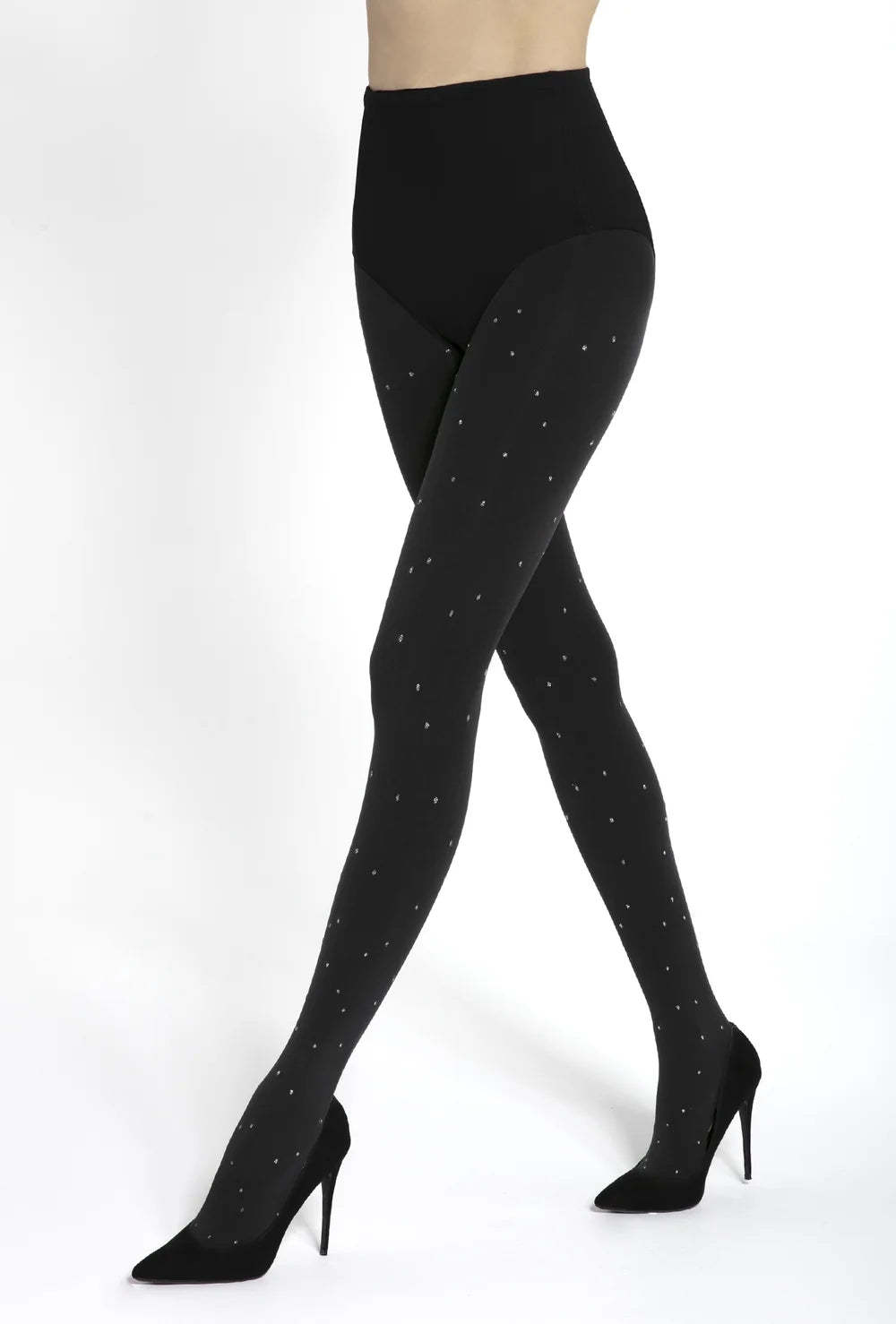 Czarne rajstopy ze srebrnymi kropkami Flash&Black wz. 05