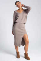 Dzianinowa spódnica z rozcięciem Miriam