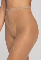 Beżowe rajstopy z kwiatowym wzorem Garden z kolekcji Zień x Gatta