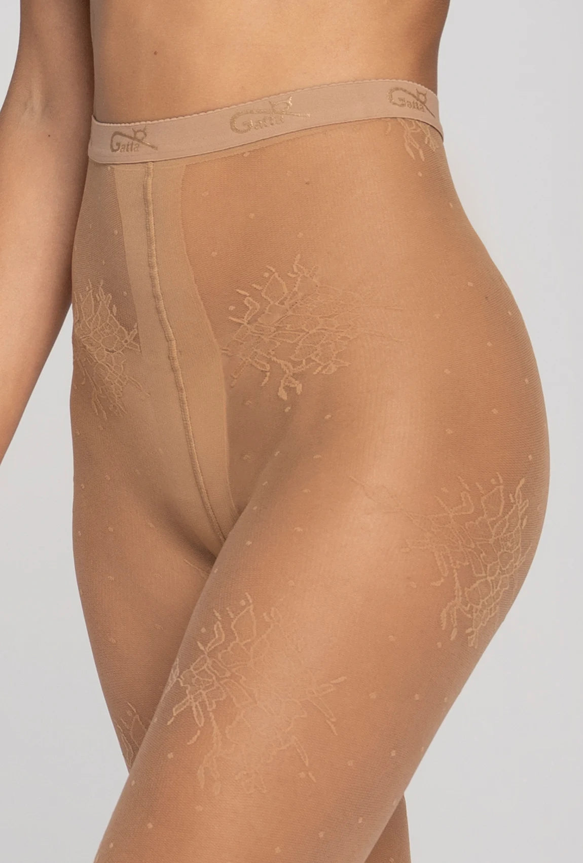 Beżowe rajstopy z kwiatowym wzorem Garden z kolekcji Zień x Gatta - Gatta