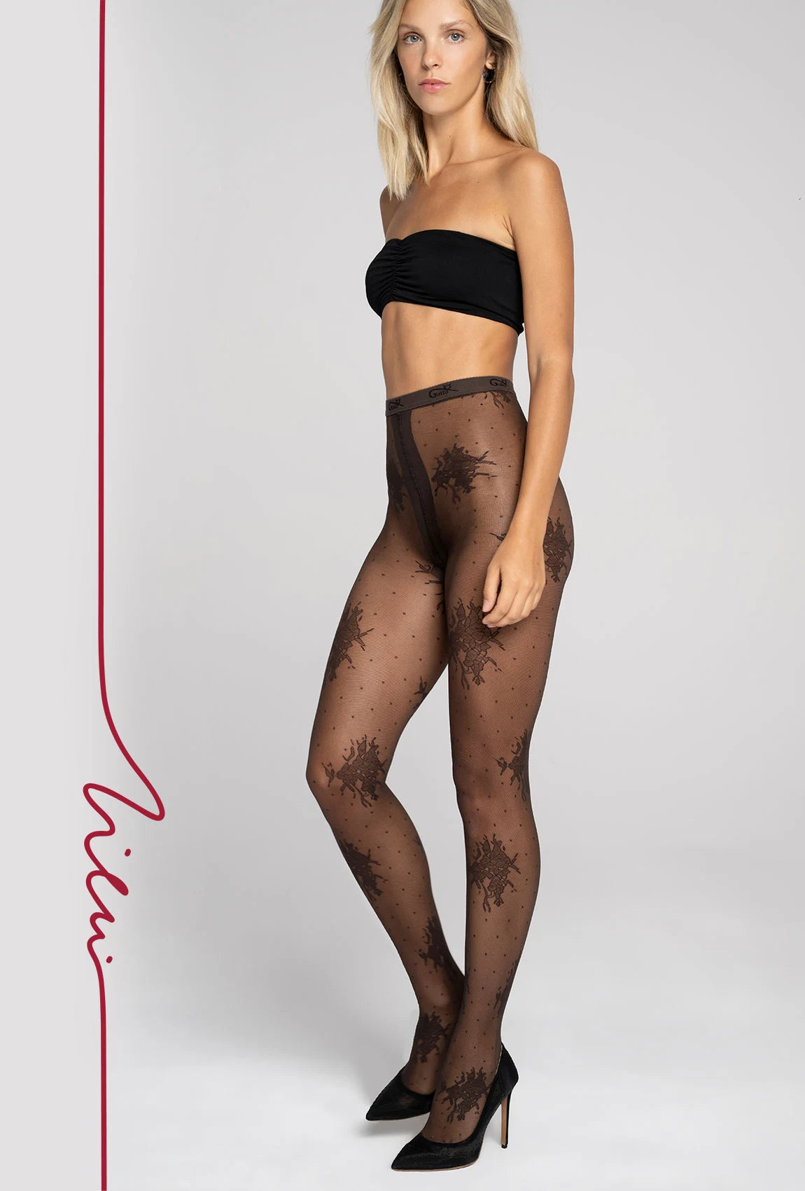 Brązowe rajstopy z kwiatowym wzorem Garden z kolekcji Zień x Gatta - Gatta