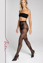 Czarne rajstopy z kwiatowym wzorem Garden z kolekcji Zień x Gatta