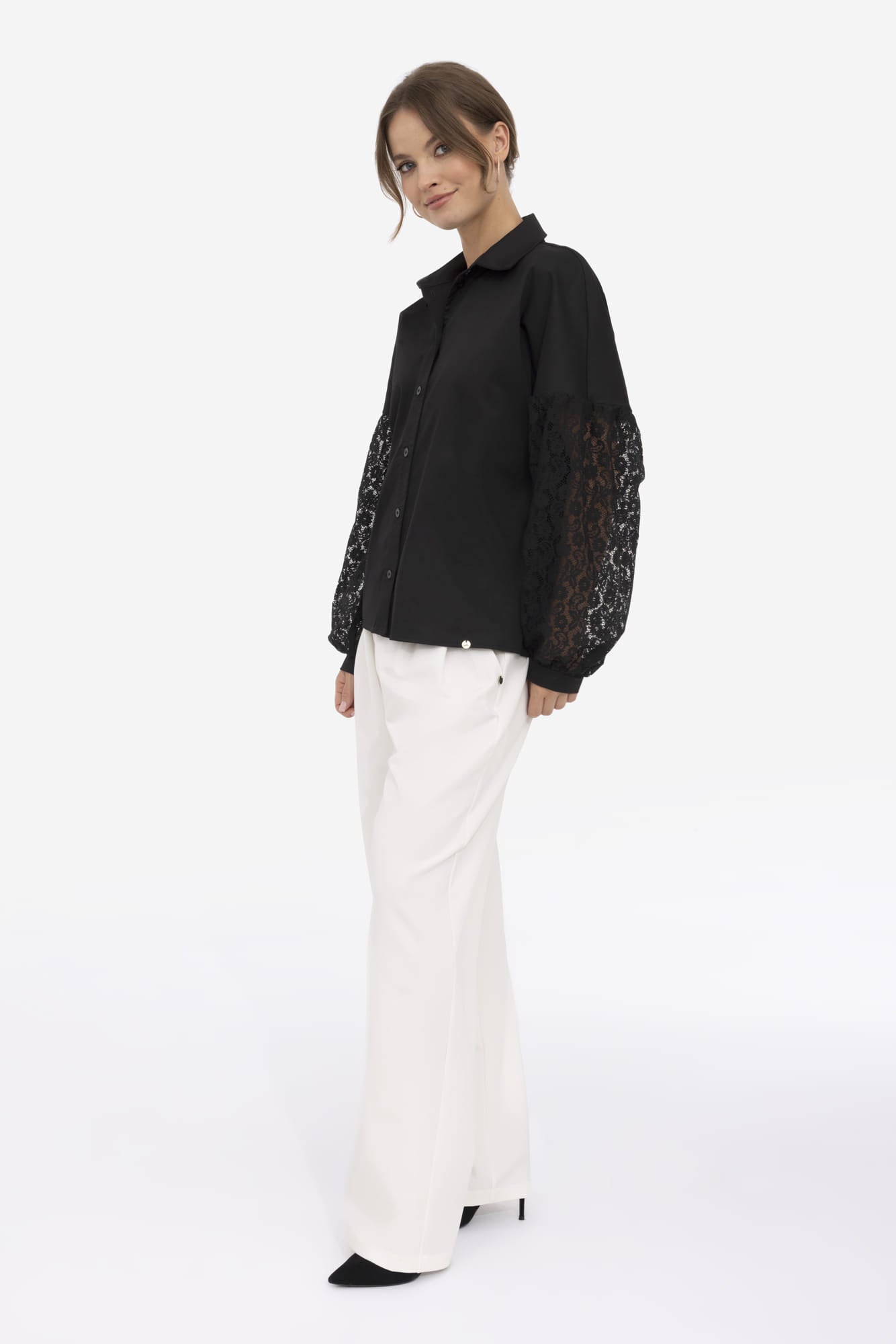 Czarna koszula z bufiastymi rękawami Alfi - Gatta