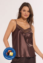 Satynowa koszulka z koronką w odcieniu gorzkiej czekolady – Gatta x Wedel