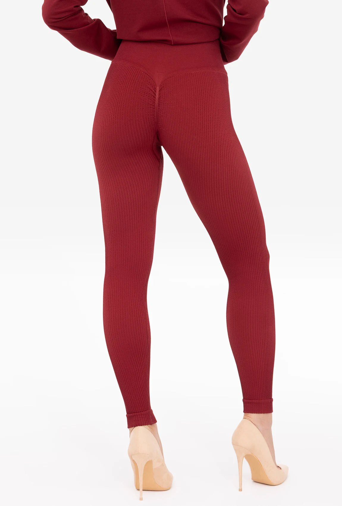 Bordowe legginsy w prążek Nana - Gatta