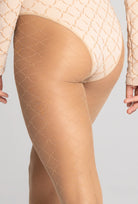 Beżowe rajstopy z geometrycznym wzorem Monogram z kolekcji Zień x Gatta