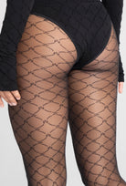 Czarne rajstopy z geometrycznym wzorem Monogram z kolekcji Zień x Gatta