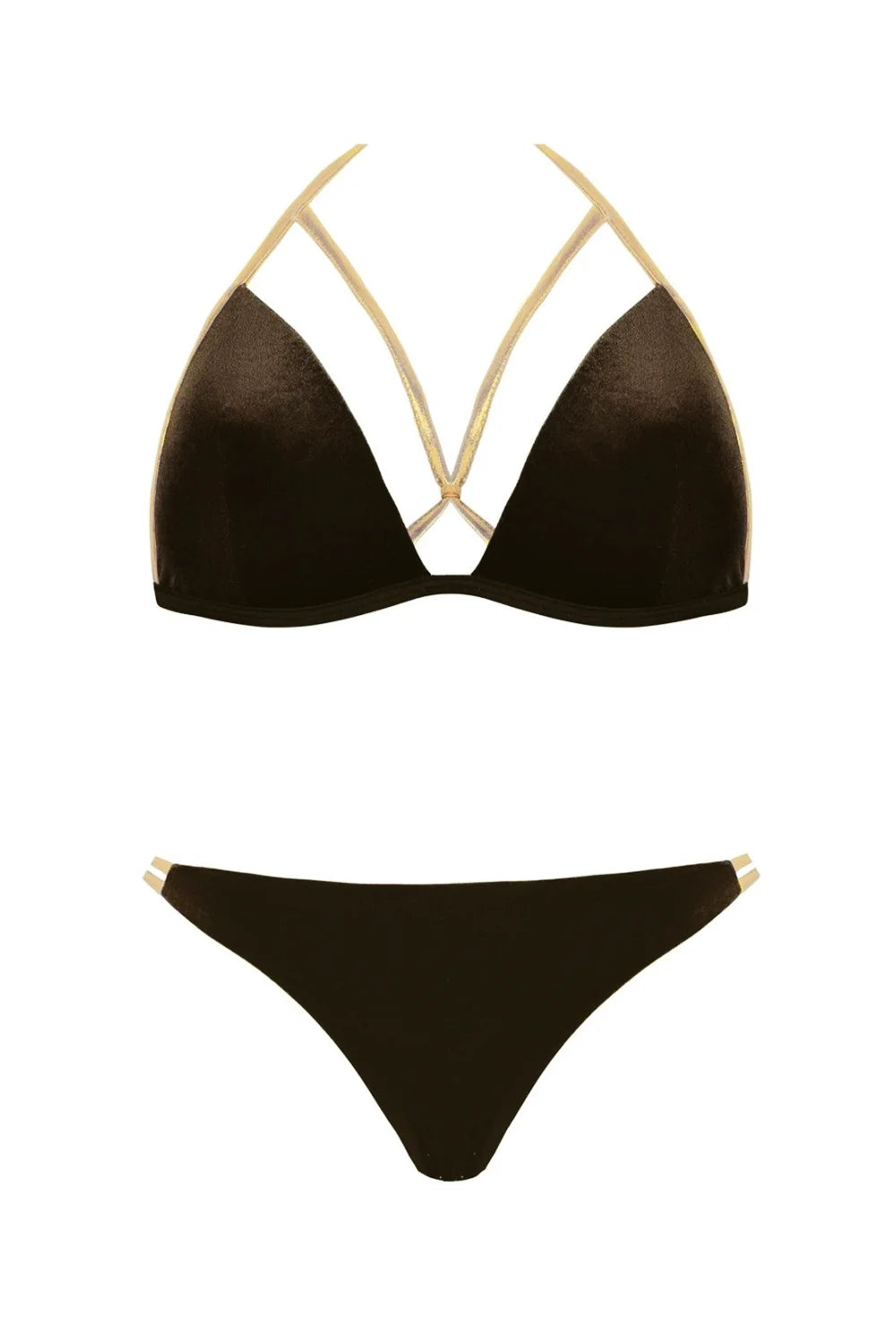 Welurowy strój kąpielowy ze złotymi paskami (S555E19) - Gatta